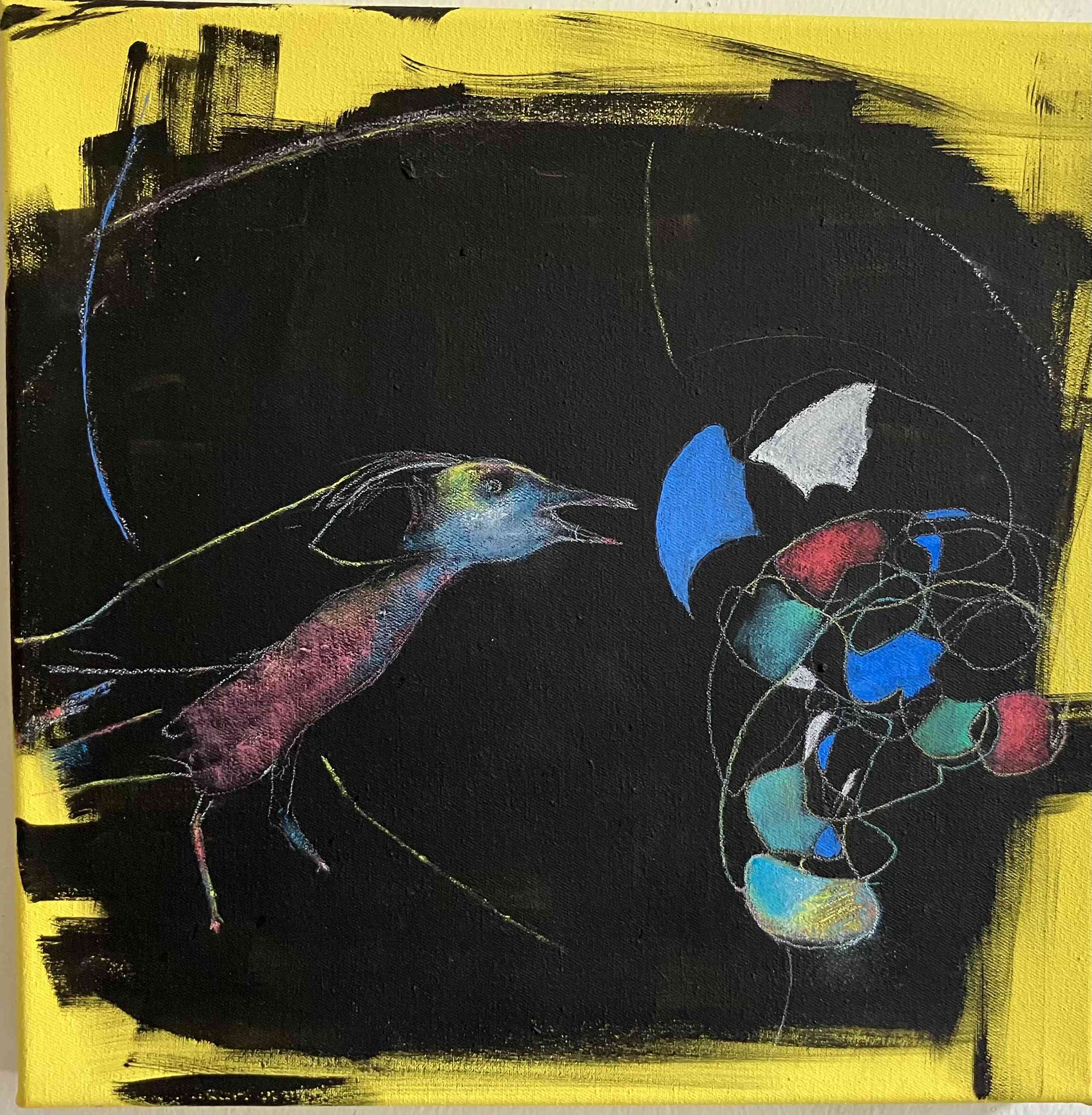 draussen das gelb der sonne, tempera,öl, 30cmx30cm, 2022